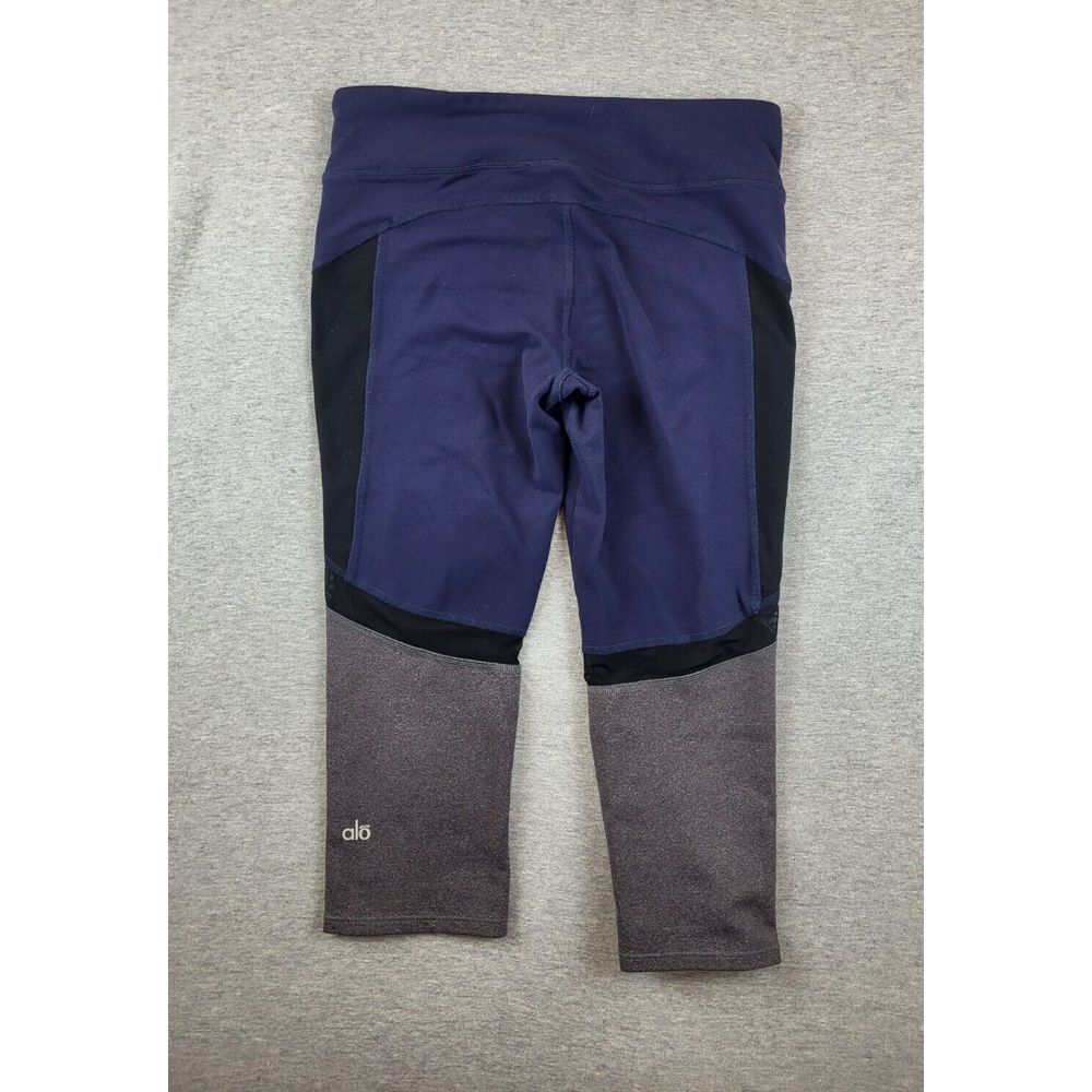 alo Yoga Curvature Capri Cropped Leggings S Navy Blue & Grey Black Mesh Inset